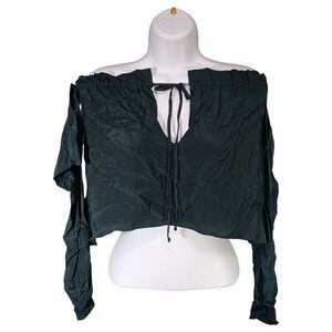 Stone Cold Fox Blouse XS/S Womens Green Off Shoulder Breathable Tie Casual Solid